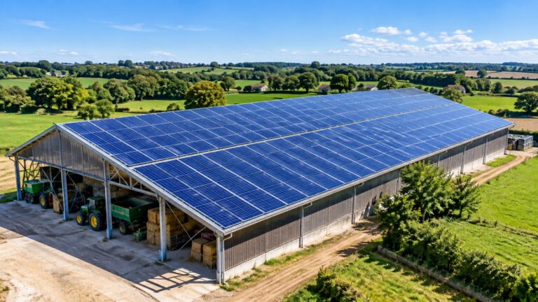 Panneaux solaires sur toiture agricole
